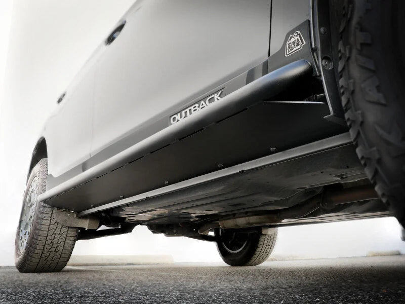 aFe POWER 15-19 Subaru Outback H4 2.5L / H6 3.6L Terra Guard Trail Slider Steps - Black - Side View