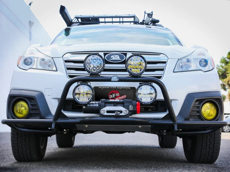 aFe POWER 20-23 Subaru Outback H4 2.4L (t) / H4 2.5L Terra Guard Front Bumper w/ Winch Mount - Black - Side View