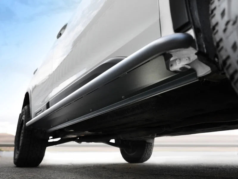 aFe POWER 20-23 Subaru Outback H4 2.4L (t) / H4 2.5L Terra Guard Trail Slider Steps - Black - Side View
