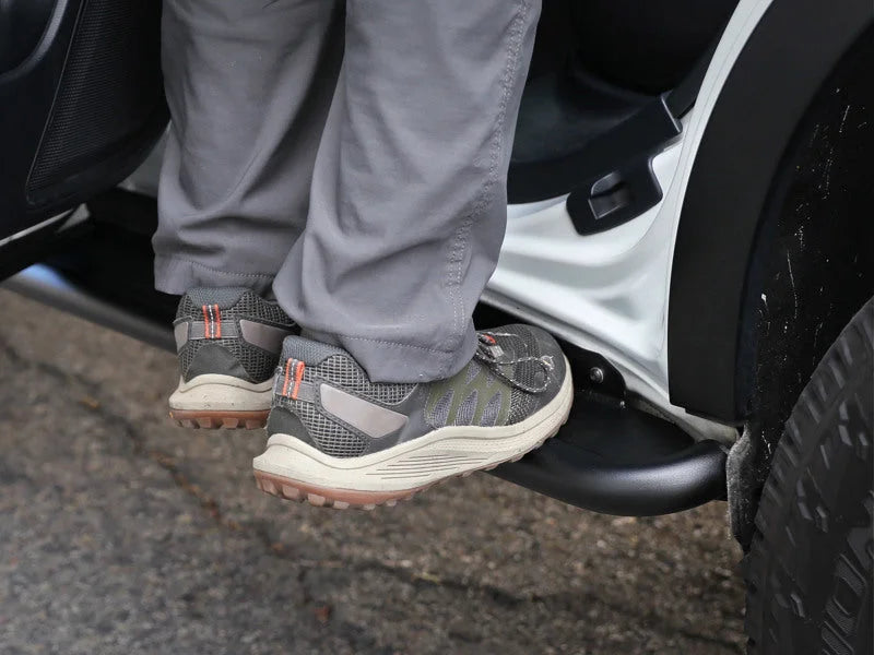 aFe POWER 20-23 Subaru Outback H4 2.4L (t) / H4 2.5L Terra Guard Trail Slider Steps - Black - Installation View