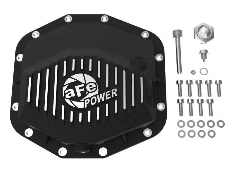 aFe POWER 21-22 Ram 1500 TRX Hemi V8 6.2L (sc) PRO Series Rear Differential Cover Black w/ Machined - Side View