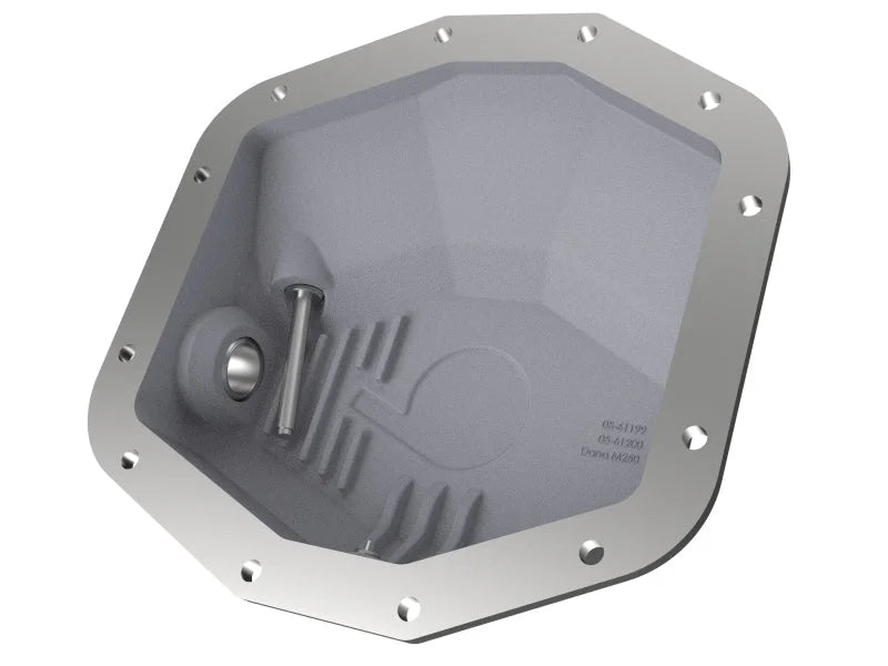 aFe POWER 21-22 Ram 1500 TRX Hemi V8 6.2L (sc) PRO Series Rear Differential Cover Black w/ Machined - Back View