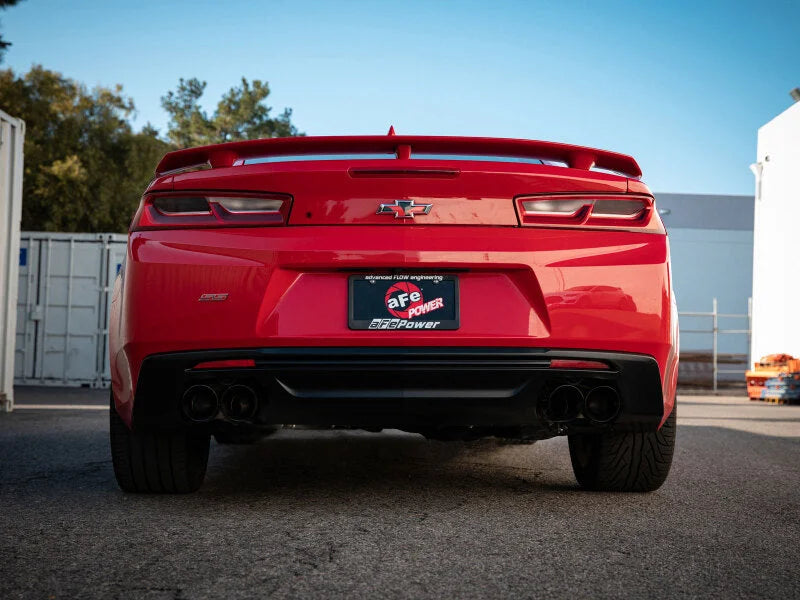 aFe POWER MACH Force-Xp 3in Axle-Back Exhaust 16-20 Chevrolet Camaro SS V8 6.2L w/o Mufflers - Black - Back View