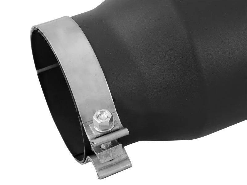 aFe POWER MACH Force-Xp 5in 304 Stainless Steel Exhaust Tip 5In x 7Out x15Lin Bolt-On Right-Blk - Side View