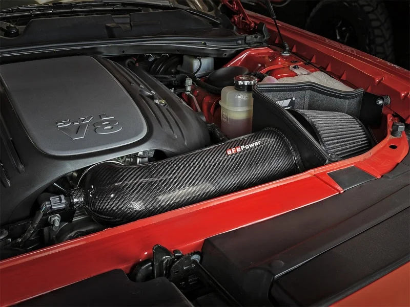 aFe POWER Magnum FORCE Carbon Fiber Stage 2 Track Series Pro Dry S CAIS - 11-18 Dodge Challenger V8 - Back View