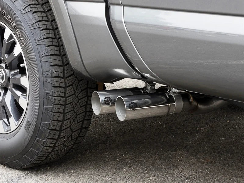 aFe POWER Rebel Series 2-1/2in 409 SS Cat Back Exhaust w/ Polished Tips 16-17 Nissan Titan V8 5.6L - Side View