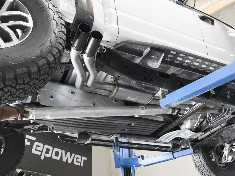 aFe POWER Rebel Series 3in 409 SS Cat Back Exhaust w/ Black Tips 17 Ford F-150 Raptor V6-3.5L - Back View