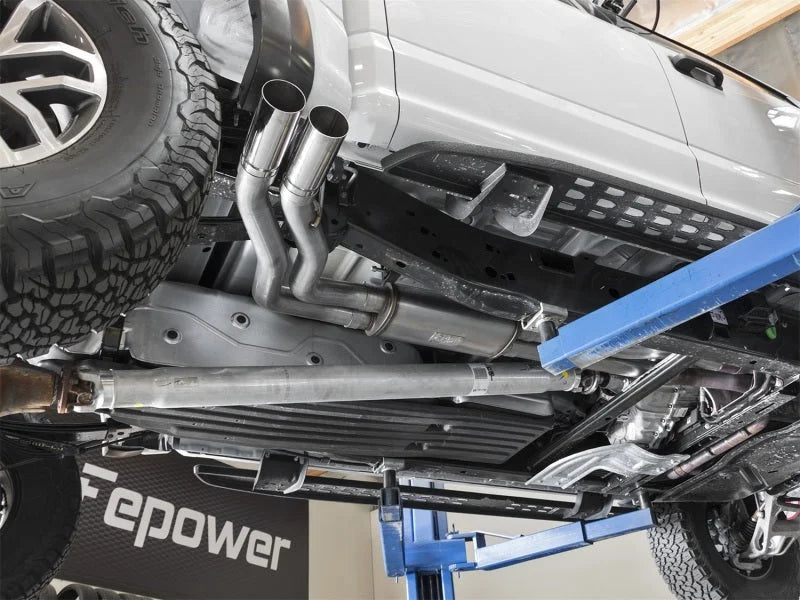 aFe POWER Rebel Series 3in 409 SS Cat Back Exhaust w/ Polished Tips 17 Ford F-150 Raptor V6-3.5L - Side View