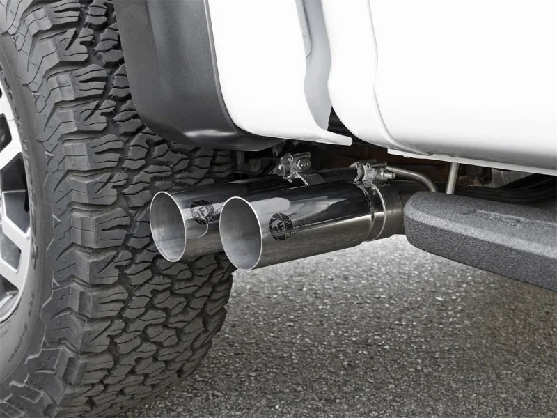 aFe POWER Rebel Series 3in 409 SS Cat Back Exhaust w/ Polished Tips 17 Ford F-150 Raptor V6-3.5L - Back View