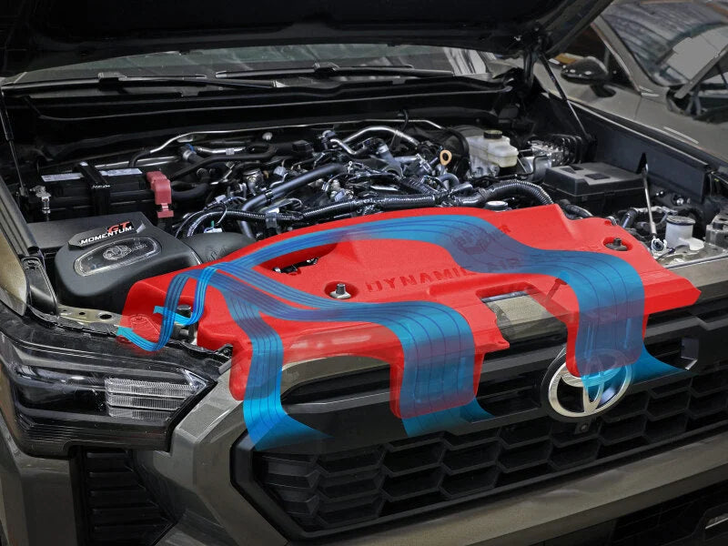 aFe POWER Red Edition Dynamic Air Scoop XL for Intake Kits 50-70119D and 50-70119R - Installation View