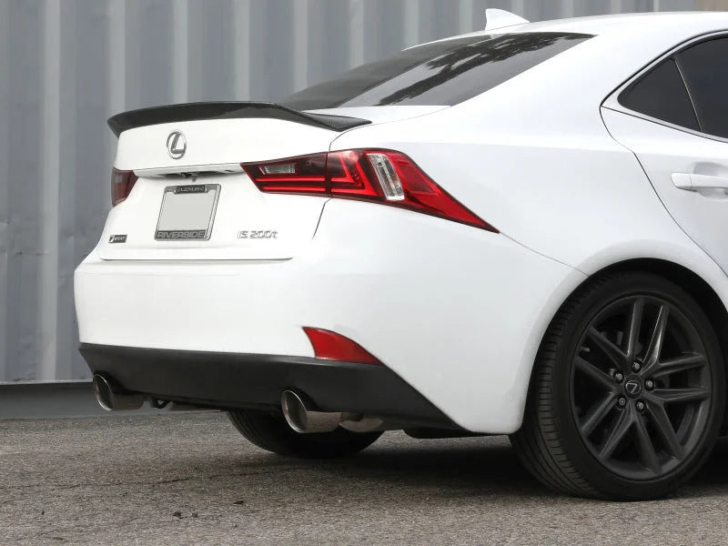 aFe POWER Takeda 16-17 Lexus IS200t L4-2.0L (t) 2.5in-3in 304 SS CB Exhaust w/Polish Tip - Back View