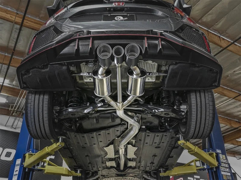 aFe POWER Takeda 2-1/2in to 2-1/4in 304SS Catback Dual-Exit Exhaust 17+ Honda Civic Type R w/CF Tips - Back View