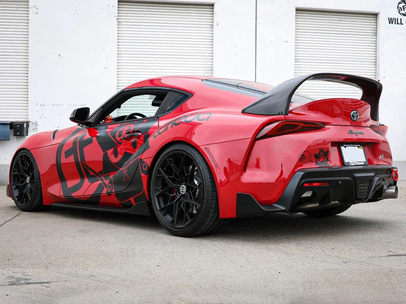 aFe POWER Takeda 2020 Toyota Supra L6-3.0L (t) 3.5in 304 SS CB Exhaust 4in Brushed Finish Tip - Side View