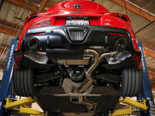 Load image into Gallery viewer, aFe POWER Takeda 2020 Toyota Supra L6-3.0L (t) 3in-2.5in 304 SS CB Exhaust Blue Flame Tips - Back View