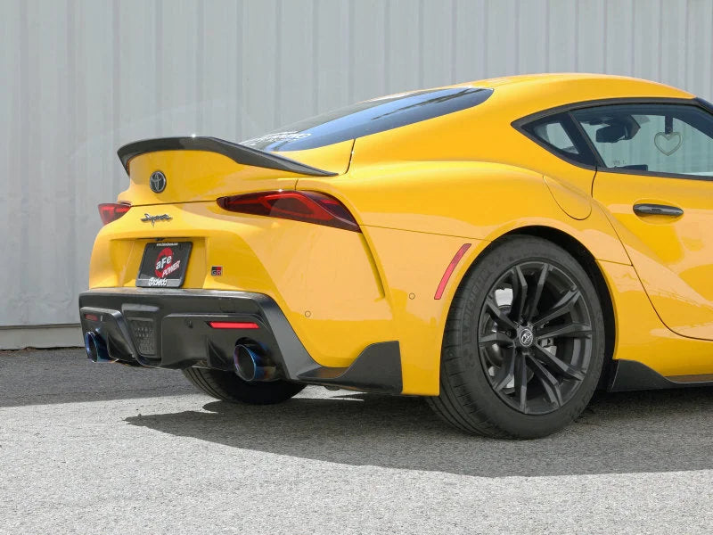 aFe POWER Takeda 2021 Toyota Supra 2.0L (t) 2.5in-3in 304 SS CB Exhaust w/ Blue Tips - Installation View