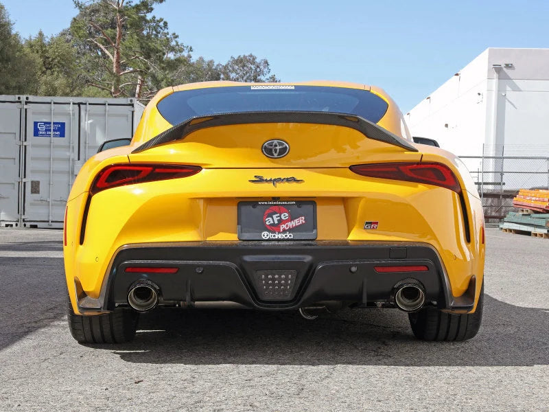 aFe POWER Takeda 2021 Toyota Supra 2.0L (t) 2.5in-3in 304 SS CB Exhaust w/ Carbon Tips - Side View