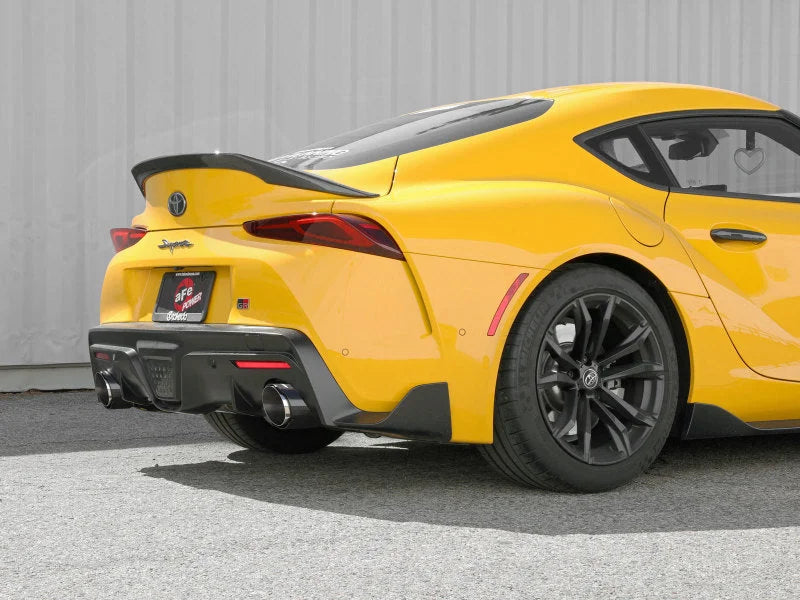 aFe POWER Takeda 2021 Toyota Supra 2.0L (t) 2.5in-3in 304 SS CB Exhaust w/ Carbon Tips - Installation View
