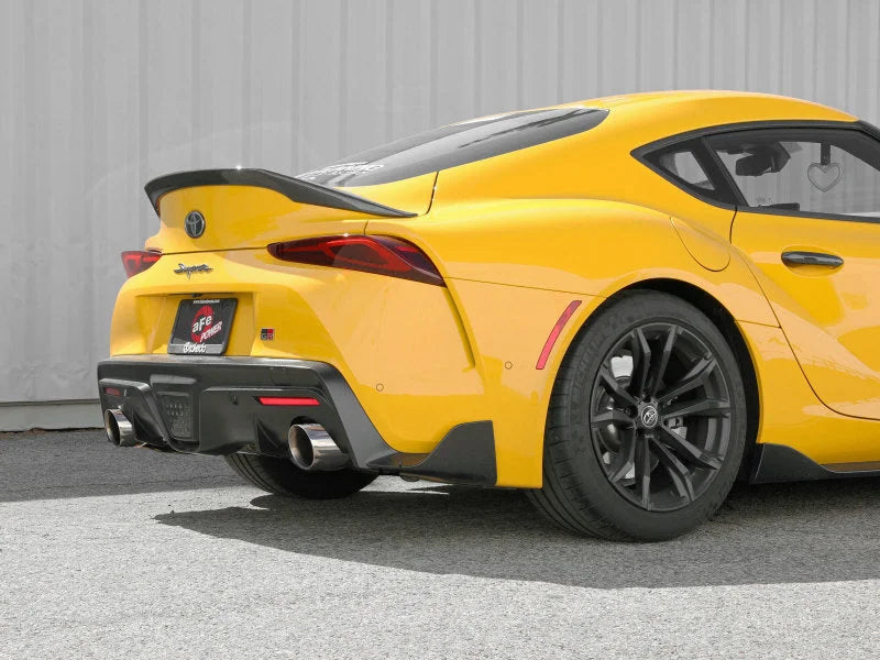 aFe POWER Takeda 2021 Toyota Supra 2.0L (t) 2.5in-3in 304 SS CB Exhaust w/ Polished Tips - Installation View