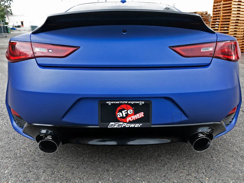 aFe POWER Takeda 2.5in 304 SS Axle-Back Exhaust w/ Black Tips 17-19 Infiniti Q60 V6-3.0L (tt) - Side View