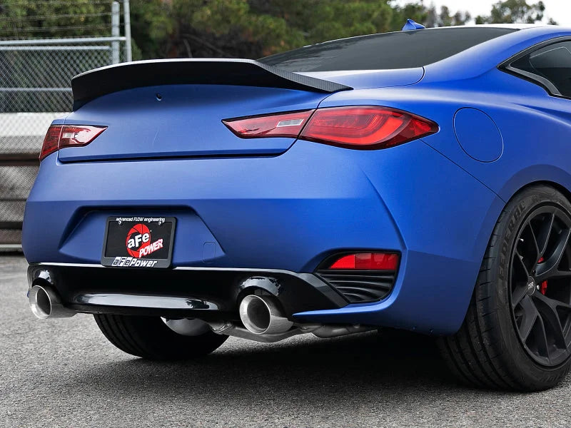 aFe POWER Takeda 2.5in 304 SS Axle-Back Exhaust w/ Polished Tips 17-19 Infiniti Q60 V6-3.0L (tt) - Side View