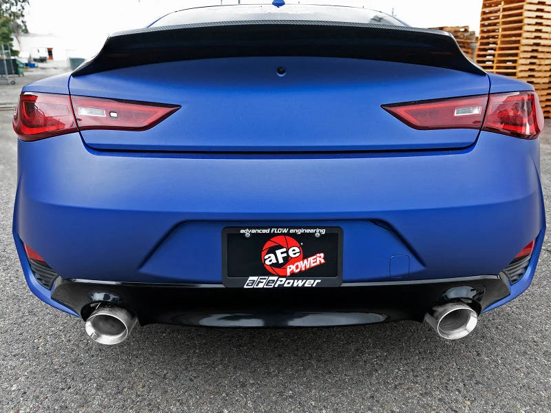 aFe POWER Takeda 2.5in 304 SS Axle-Back Exhaust w/ Polished Tips 17-19 Infiniti Q60 V6-3.0L (tt) - Back View