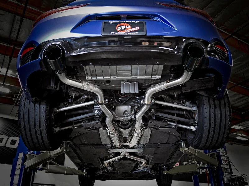 aFe POWER Takeda 2.5in 304 SS CB Exhaust w/ Black Tips 17-19 Infiniti Q60 V6-3.0L (tt) - Side View