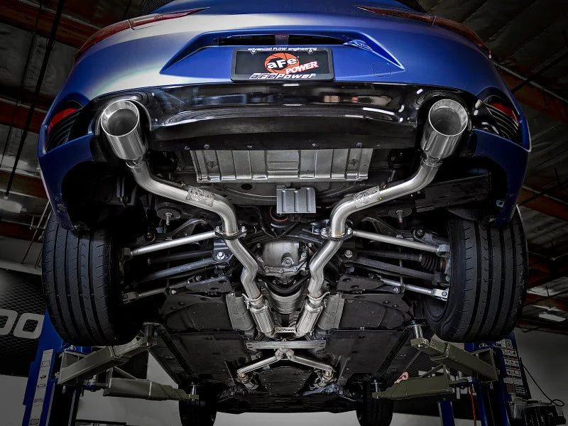 aFe POWER Takeda 2.5in 304 SS CB Exhaust w/ Polished Tips 17-19 Infiniti Q60 V6-3.0L (tt) - Installation View