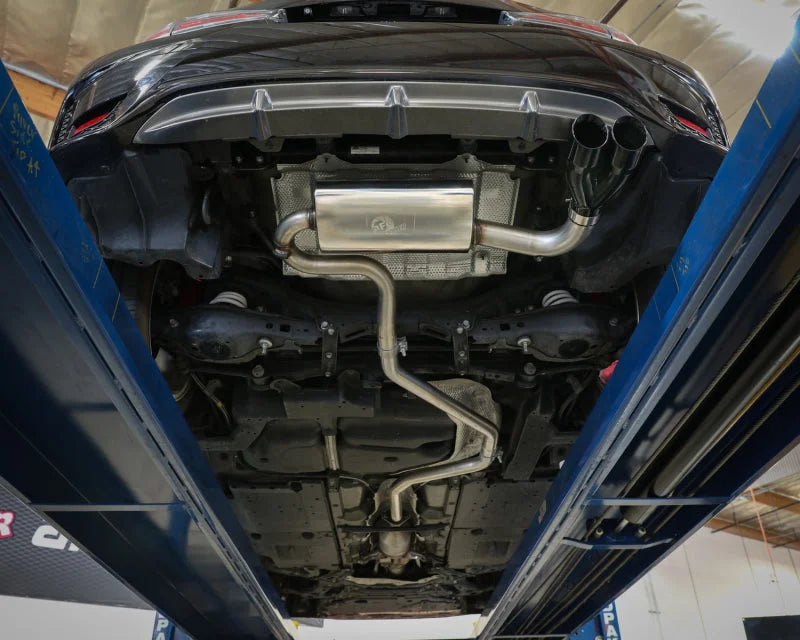 aFe POWER Takeda 2in to 2-1 304 SS Cat-Back Exhaust w/ Black Tips 11-17 Lexus CT200h 1.8L - Side View