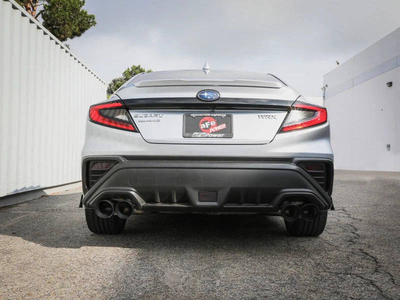 aFe POWER Takeda 3in to 2-1/2in 304 SS Cat-Back Exhaust w/ Black Tips 22-23 Subaru WRX H4-2.4L (t) - Side View