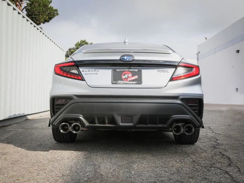 aFe POWER Takeda 3in to 2-1/2in 304 SS Cat-Back Exhaust w/ Polished Tips 22-23 Subaru WRX H4-2.4L(t) - Side View