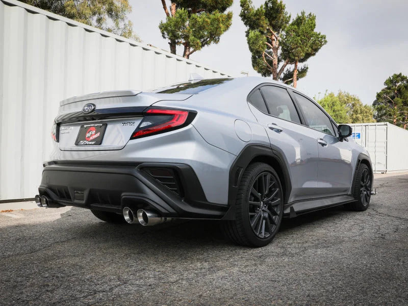 aFe POWER Takeda 3in to 2-1/2in 304 SS Cat-Back Exhaust w/ Polished Tips 22-23 Subaru WRX H4-2.4L(t) - Back View