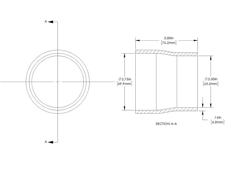 aFe POWER Universal Products Coupler Kit (2-3/4 x 2-1/2)in ID x 3in L - Black - Detail View