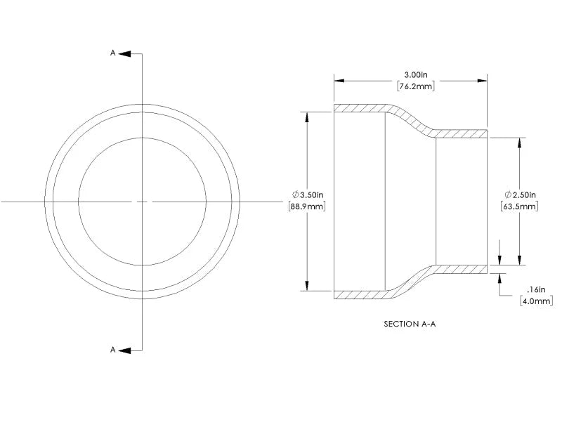 aFe POWER Universal Products Coupler Kit (3-1/2 x 2-1/2)in ID x 3in L - Black - Detail View