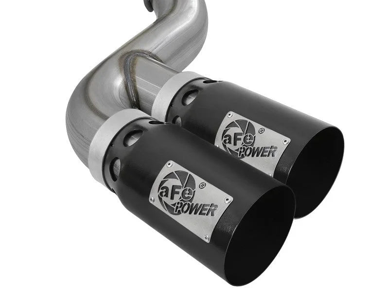 aFe Power 11-14 Ford F250/F350 6.7L Diesel Rebel XD 4in 409 SS DPF-Back Exhaust System - Black Tips - Side View