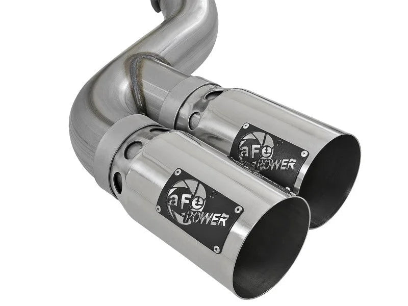 aFe Power 11-14 Ford F250/F350 6.7L Diesel Rebel XD 4in 409 SS DPF-Back Exhaust System - Pol Tips - Back View