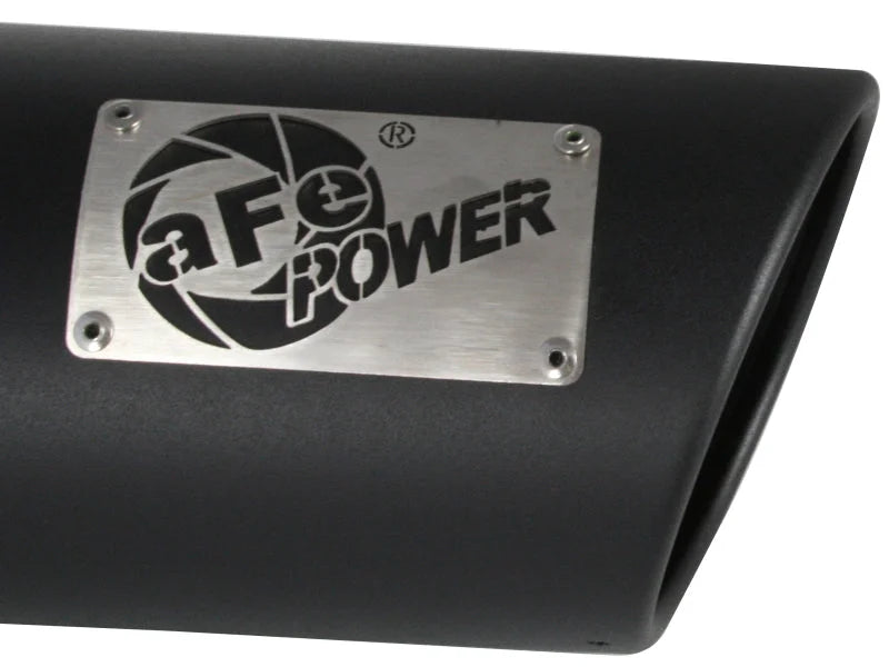 aFe Power Diesel Exhaust Tip Black- 4 in In x 5 out X 12 in Long Bolt On (Right) - Back View