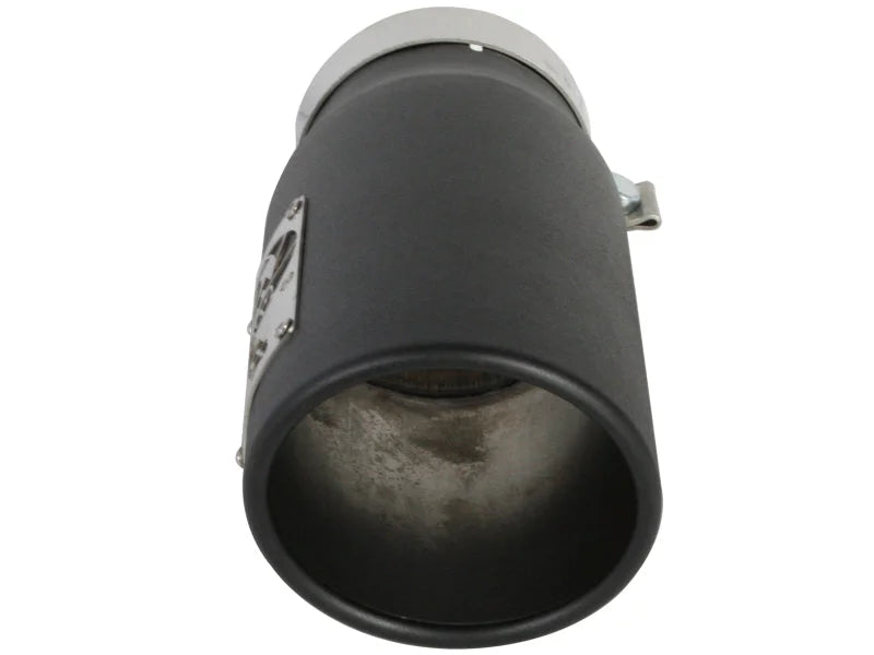 aFe Power Diesel Exhaust Tip Black- 4 in In x 5 out X 12 in Long Bolt On (Right) - Installation View