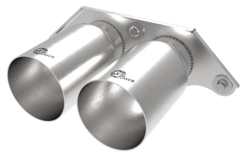 aFe Power Mach Force Xp 4in 304 SS Bolt-On Exhaust Tips Brushed 14-19 Porsche 911 GT3 3.8L/4.0L - Back View