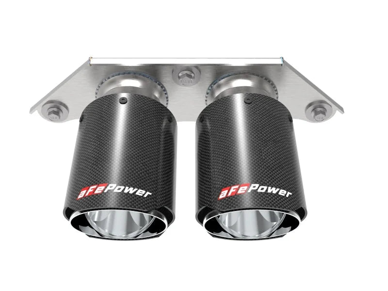 aFe Power Mach Force Xp 4in 304 SS Bolt-On Exhaust Tips Carbon Fiber 14-19 Porsche 911 GT3 3.8L/4.0L - Side View