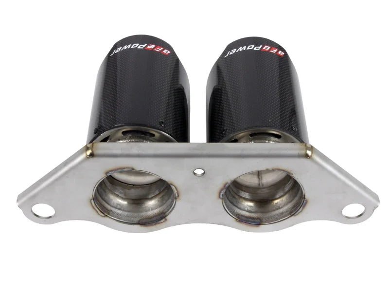 aFe Power Mach Force Xp 4in 304 SS Bolt-On Exhaust Tips Carbon Fiber 14-19 Porsche 911 GT3 3.8L/4.0L - Back View