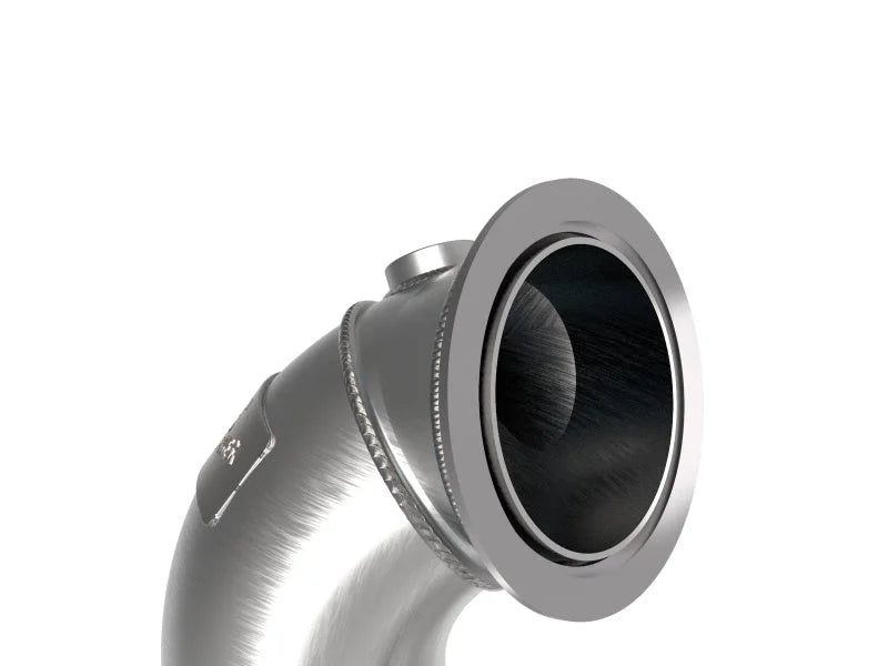 aFe Power Twisted Steel Down Pipe 3in 304 Stainless Steel w/ Cat 15-18 VW Golf R MKVII L4-2.0L (t) - Installation View
