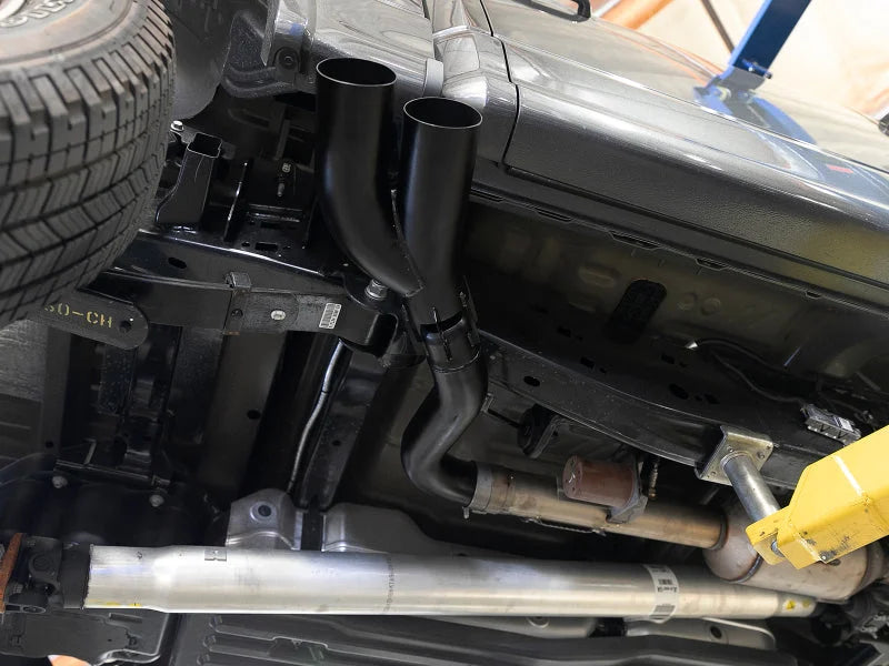 aFe Rebel DPF-Back 409 SS Exhaust System w/Dual Black Tips 18-19 Ford F-150 V6 3.0L (td) - Back View