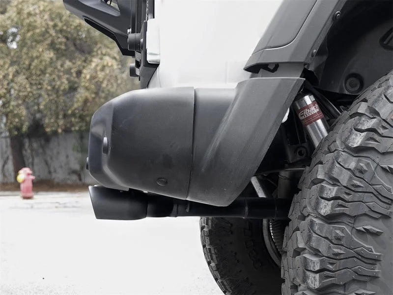 aFe Rebel Series 2.5in. 304 SS C/B Exhaust System 2018 Jeep Wrangler (JL) V6-3.6L - Black Tip - Back View