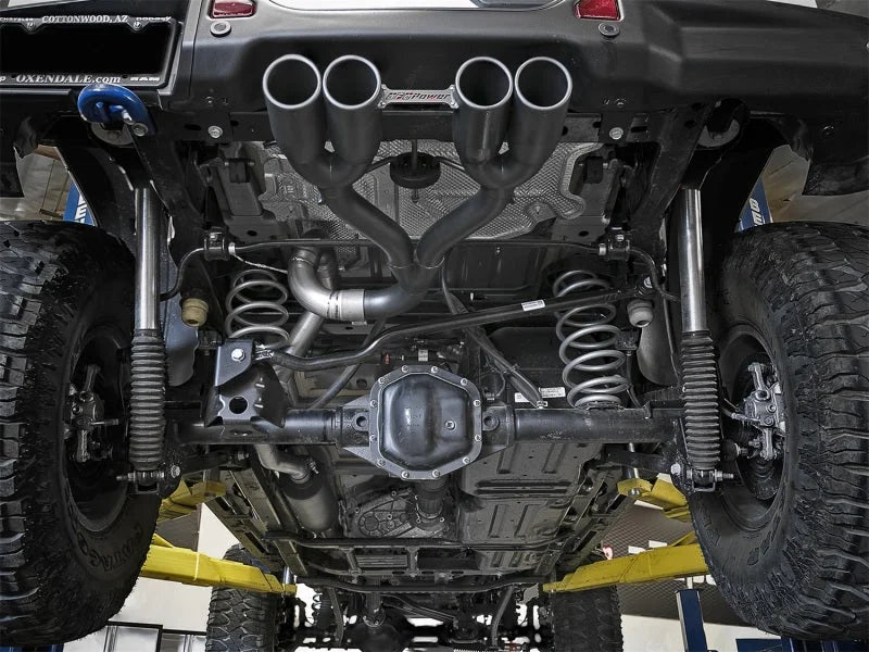 aFe Rebel Series 2.5in. 304 SS C/B Exhaust System 2018 Jeep Wrangler (JL) V6-3.6L - Black Tip - Installation View