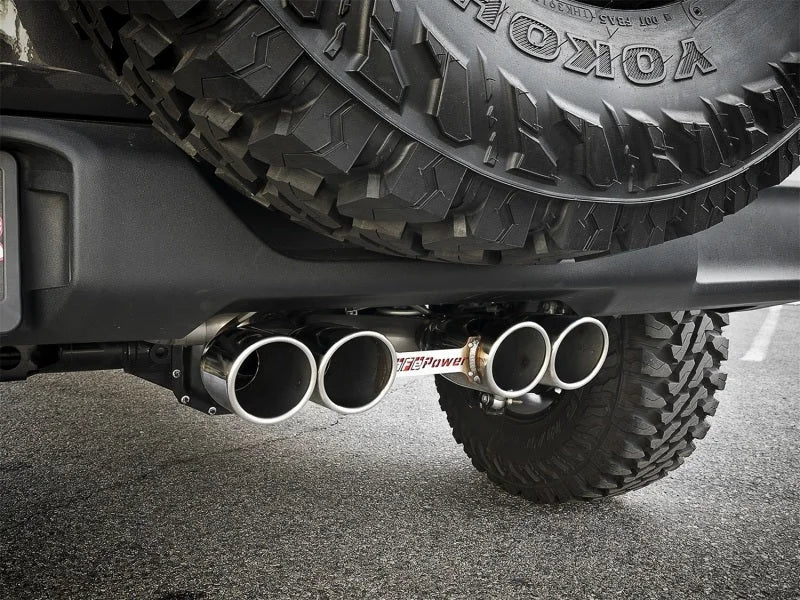 aFe Rebel Series 2.5in. 304 SS C/B Exhaust System 2018 Jeep Wrangler (JL) V6-3.6L - Polished Tip - Installation View