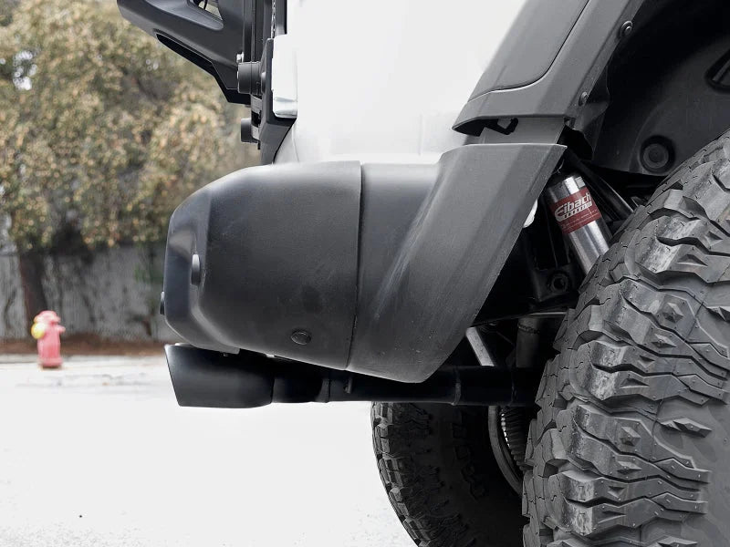 aFe Rebel Series 2.5in 304 SS Cat-Back Exhaust w/ Black Tip 18-20 Jeep Wrangler (JL) - Back View