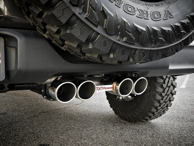 aFe Rebel Series 2.5in 304 SS Cat-Back Exhaust w/ Polished Tip 18-20 Jeep Wrangler (JL) - Installation View