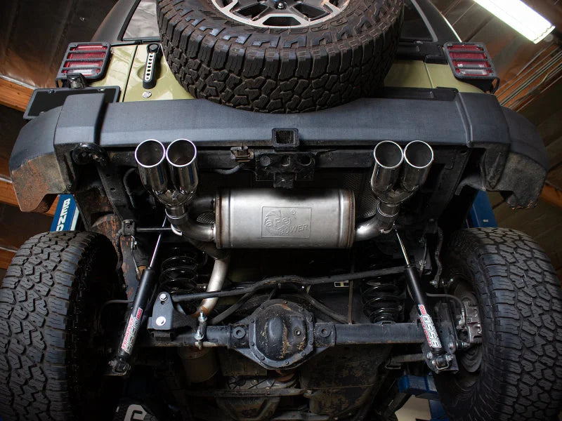 aFe Rebel Series 2.5in 409 SS Axle-Back Exhaust Polished 07-18 Jeep Wrangler (JK) V6-3.6L/3.8L - Back View