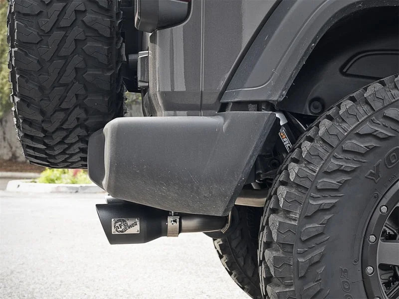 aFe Rebel Series 2.5in 409 SS Axle-Back Exhaust w/ Black Tips 2018+ Jeep Wrangler (JL) V6 3.6L - Side View