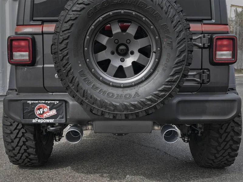 aFe Rebel Series 2.5in 409 SS Axle-Back Exhaust w/ Black Tips 2018+ Jeep Wrangler (JL) V6 3.6L - Back View